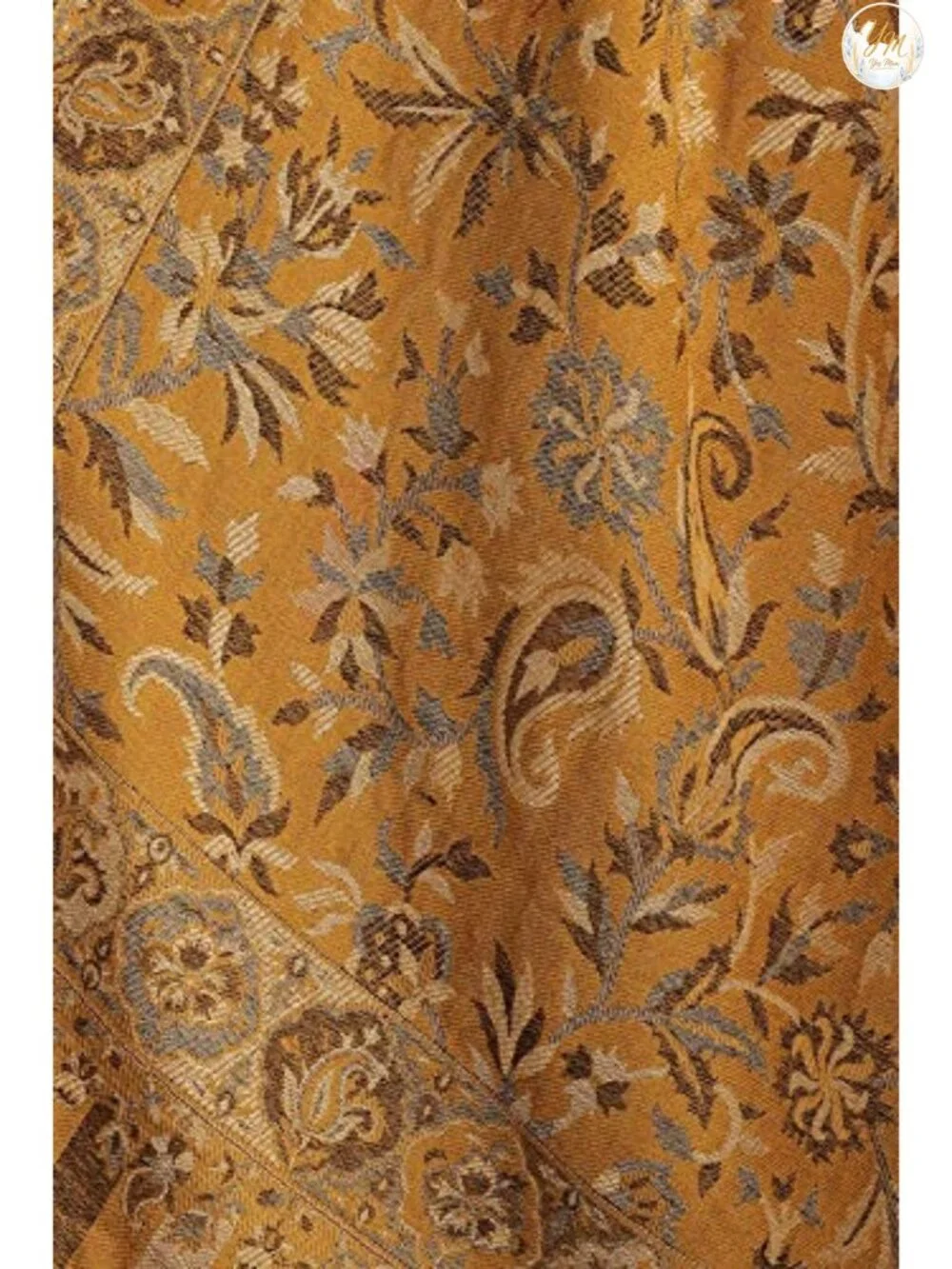 Reversible Jamawar Wool Shawl with Woven Flowers Ethnic Floral Wrap